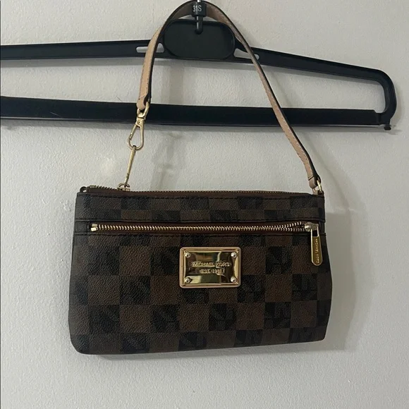 Michael Kors Dark Brown Checkered Wristlet - Picture 2 of 7